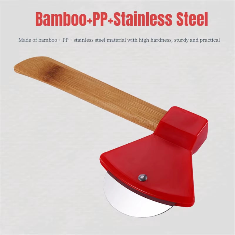 1Pcs Pizza Cutter Wheel, Axe Shaped Stainless Steel Pizza Knife with Bamboo Handles and Sharp Rotating Blades, Pizza Slicer Roll