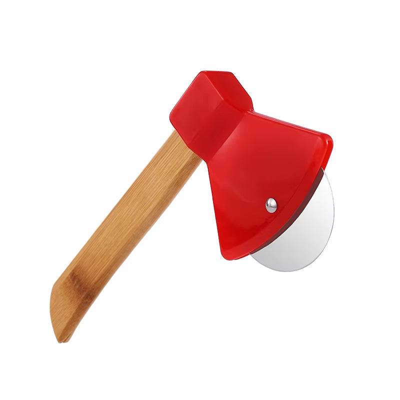 1Pcs Pizza Cutter Wheel, Axe Shaped Stainless Steel Pizza Knife with Bamboo Handles and Sharp Rotating Blades, Pizza Slicer Roll